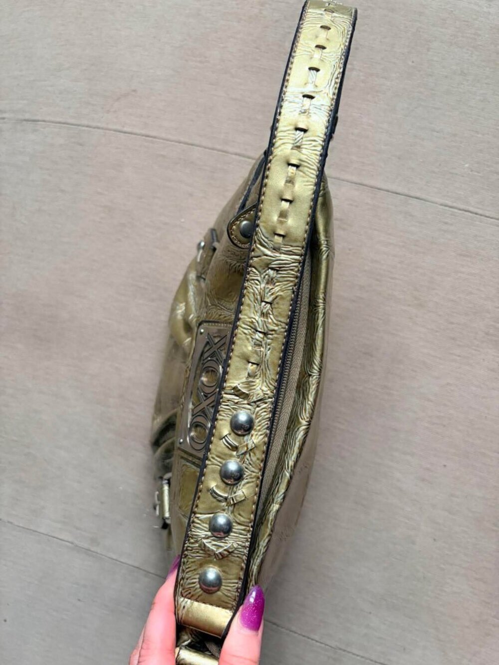XOXO Y2K Metallic Gold Faux Croc Shoulder Hobo Bag Purse - Picture 4 of 7
